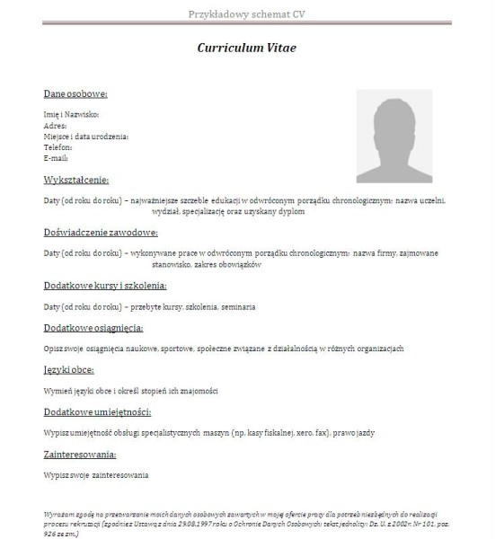 Dokumenty aplikacyjne, Profesjonalne CV, pisanie cv, wzór cv